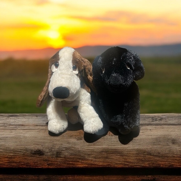 Golden Bear Co 9” Plush Sad Puppy Dogs Set Basset Hound Black Lab Stuffed Toy - Picture 1 of 13